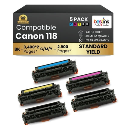 Cartouche de toner compatible Canon 118 BK/C/M/Y (lot de 5) rendement standard