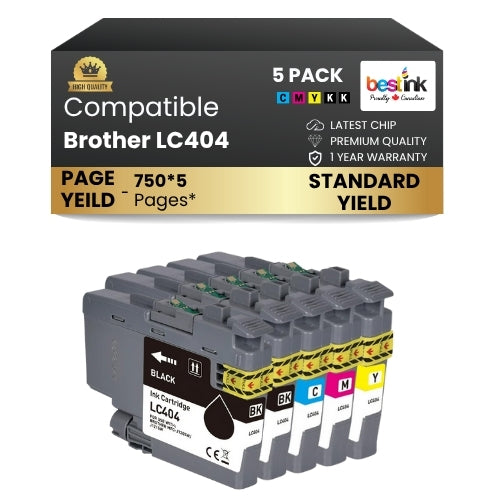 Brother LC404 Compatible Ink Cartridge BK/C/M/Y ( 5 Pack ) Standard Yield