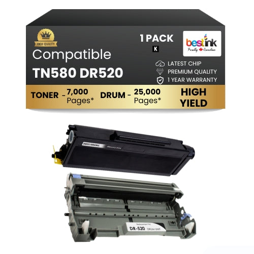 Compatible Brother TN580 DR520 Toner Cartridge and Drum Combo (1 DRUM & 1 TONER)