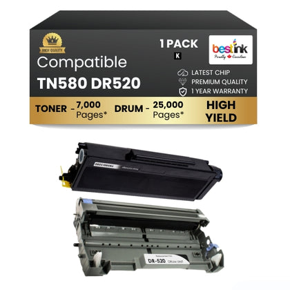 Compatible Brother TN580 DR520 Toner Cartridge and Drum Combo (1 DRUM & 1 TONER)