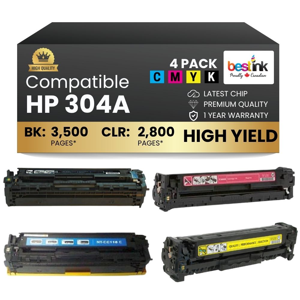 Compatible HP 304A Toner Cartridge Combo Standard Yield BK/C/M/Y (4 Pack)