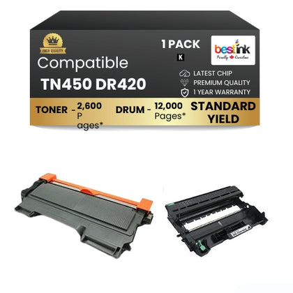Brother TN450 DR420 Compatible Toner Cartridge and Drum Combo(1 DRUM & 1 TONER) in ( 1 Pack )