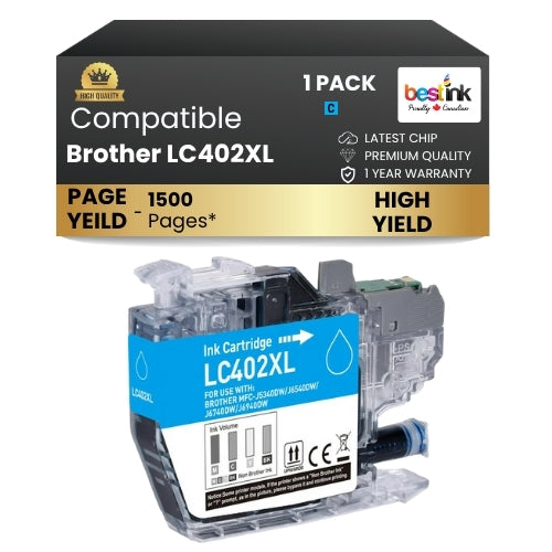 Brother LC402XL Compatible Ink Cartridge Cyan ( 1 Pack ) High Yield