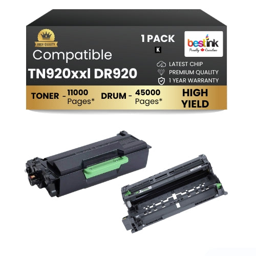 Brother TN920XXL DR920 Black Toner Cartridge Combo ( 1 Pack ) Super High Yield