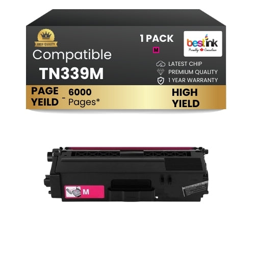 Cartouche de toner magenta compatible Brother TN339M, rendement extra élevé (1 paquet)