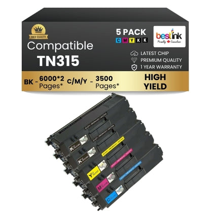 Brother TN315 Compatible Toner Cartridge Combo High Yield 2BK/C/M/Y (5 Pack)