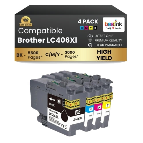 Brother LC406XL Compatible Ink Cartridge BK/C/M/Y ( 4 Pack ) High Yield