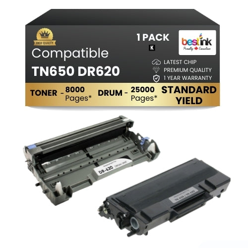 Compatible Brother TN650 DR620 Toner Cartridge and Drum Combo (1 DRUM & 1 TONER)
