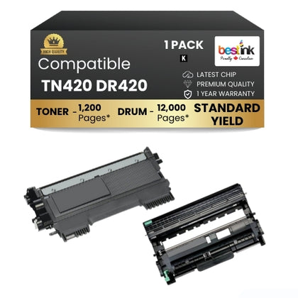 Brother TN420 DR420 Compatible Toner Cartridge and Drum Combo(1 DRUM & 1 TONER) in ( 1 Pack )