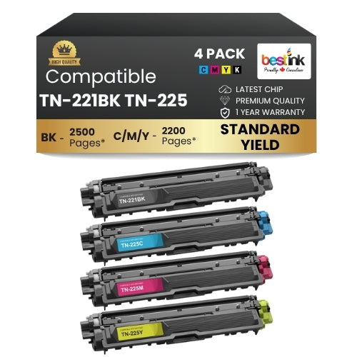 Cartouches de toner compatibles Brother TN-221BK et TN-225 C/M/Y (lot de 4)