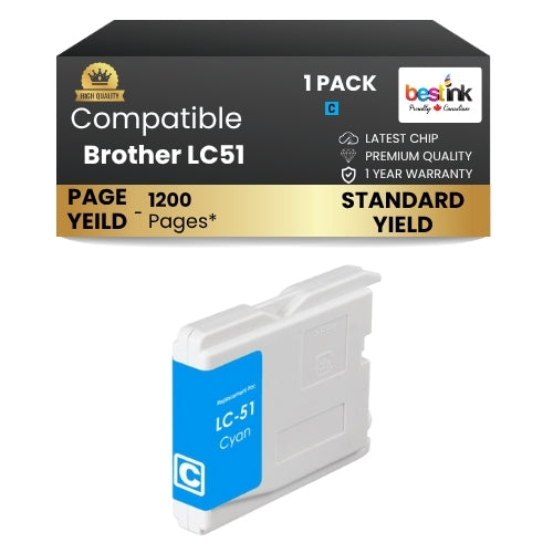 Brother LC51 Compatible Ink Cartridge Cyan ( 1 Pack ) Standard Yield