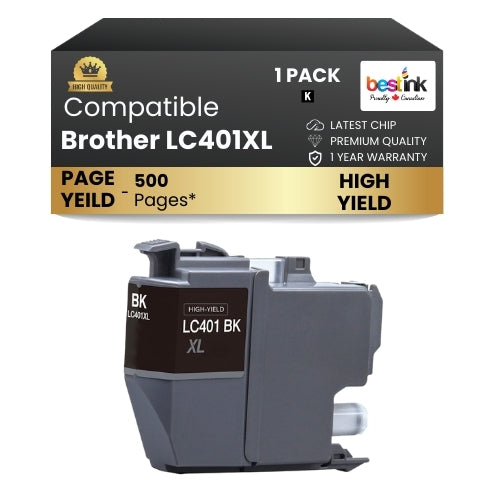 Brother LC401XL Compatible Ink Cartridge Black (1 Pack )  High Yield