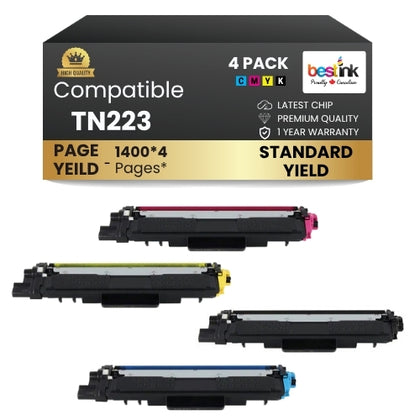 Cartouche de toner compatible Brother TN223, rendement standard, avec puce BK/C/M/Y (lot de 4)