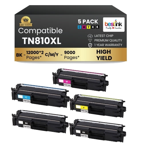 Brother TN810xl Toner Cartridge 2BK/C/M/Y ( 5 Pack ) High Yield