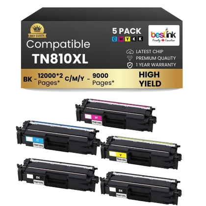 Brother TN810xl Toner Cartridge 2BK/C/M/Y ( 5 Pack ) High Yield