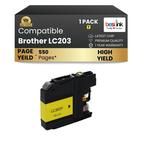Brother LC203 Compatible Ink Cartridge Yellow ( 1 Pack ) High Yield