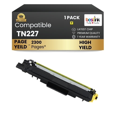 Cartouche de toner jaune compatible Brother TN227, version haute capacité de la TN223, avec puce (1 paquet)