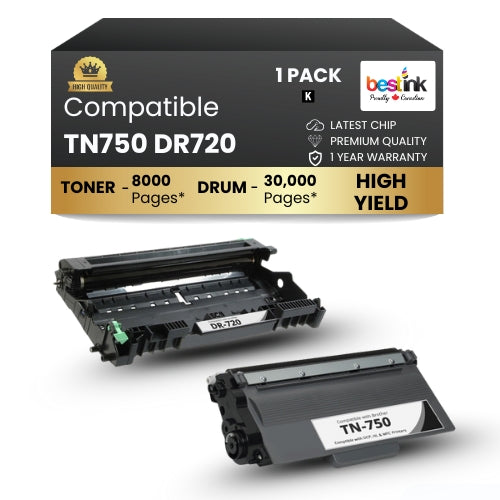 Brother TN750 DR720 Compatible Toner Cartridge and Drum Unit Combo High Yield ( 1 Pack ) Black