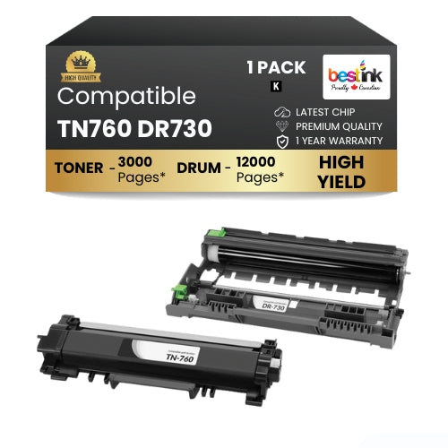 Compatible Brother TN760 DR730 Toner Cartridge & Drum Unit Black( Combo )High-Yield ( 1 Pack )