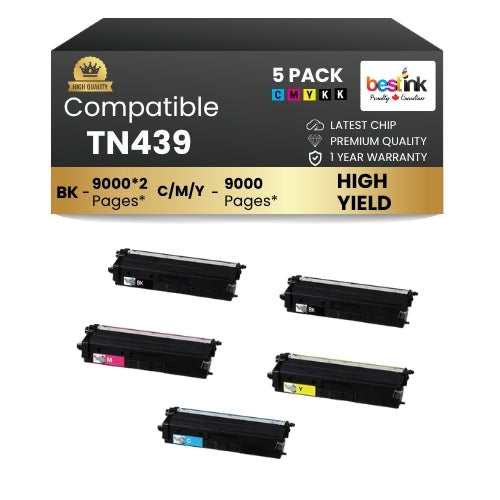 Compatible Brother TN439 Toner Cartridge Combo Ultra High Yield 2BK/C/M/Y (5 Pack)