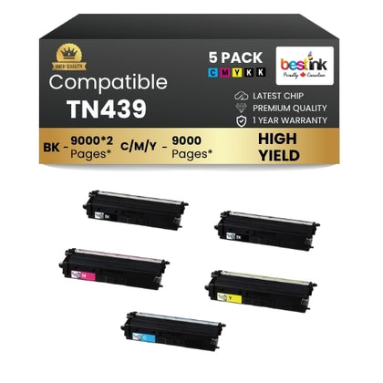 Compatible Brother TN439 Toner Cartridge Combo Ultra High Yield 2BK/C/M/Y (5 Pack)