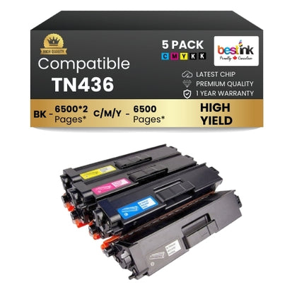 Compatible Brother TN436 Toner Cartridge Combo 2BK/C/M/Y Extra High Yield (5 Pack)