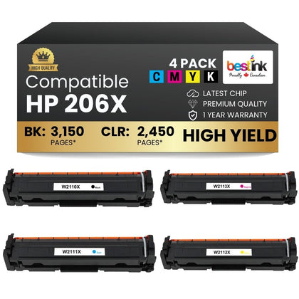 Compatible HP 206X Toner Cartridge High Yield Combo BK/C/M/Y (4 Pack)