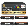 Cartouche de toner compatible HP 206X haute capacité, combo noir/c/magenta/jaune (lot de 4)