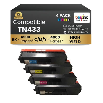 Cartouches de toner compatibles Brother TN433 à haut rendement (noir/c/m/jaune) (lot de 4)