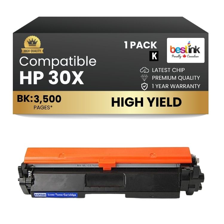 Cartouche de toner noir haute capacité compatible HP 30X CF230X avec puce (1 paquet)