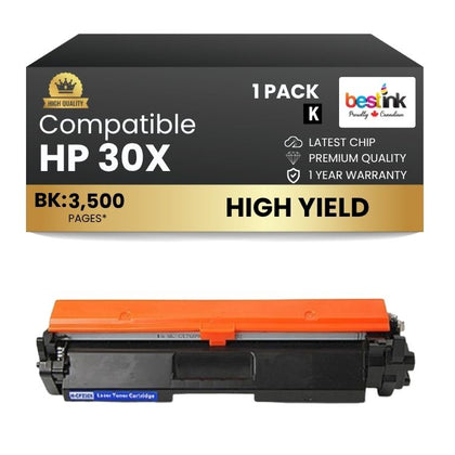 Cartouche de toner noir haute capacité compatible HP 30X CF230X avec puce (1 paquet)