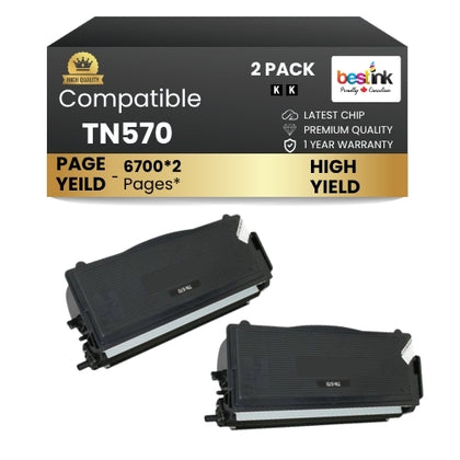 Compatible Brother TN570 Black Toner Cartridge High Yield (2 Pack)