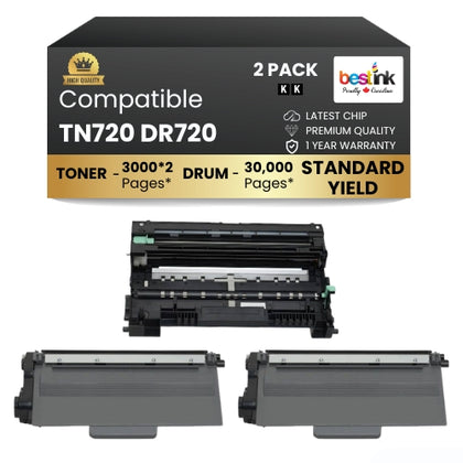 Brother TN720 DR720 Compatible Black 2 Toner & Drum Standard Yield