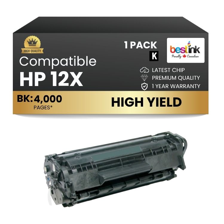 Cartouche de toner noir haute capacité compatible HP 12X Q2612X
