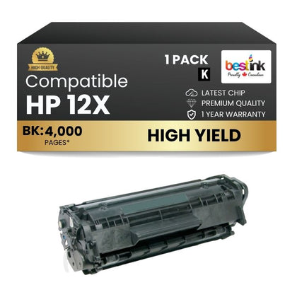 Cartouche de toner noir haute capacité compatible HP 12X Q2612X
