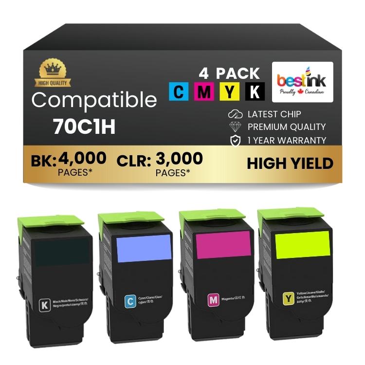 Compatible Lexmark 70C1HM0/70C1HY0/70C1HC0/70C1HK0 Toner Cartridge Combo Pack