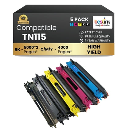 Compatible Brother TN115  Toner Cartridge High Yield 2BK/C/M/Y(5 Pack)