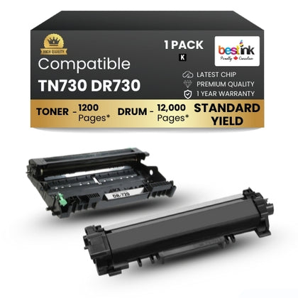 Brother Compatible TN730 DR730 Toner & Drum Combo ( 1 Pack) Black