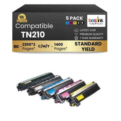 Brother TN210 Compatible Toner Cartridge 2BK/C/M/Y (5 Pack)