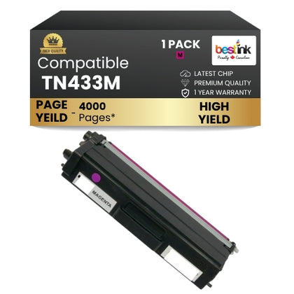 Cartouche de toner magenta haute capacité compatible Brother TN433M (1 paquet)