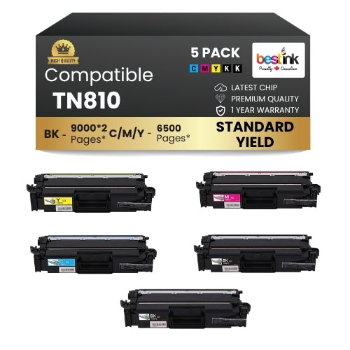 Brother TN810 Toner Cartridge 2BK/C/M/Y ( 5 Pack ) Standard Yield