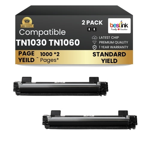Brother TN1030 TN1060 Compatible Black Toner Combo Cartridge (2 Pack)