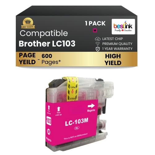 Brother LC103 Compatible Ink Cartridge ( 1 Pack ) Magenta High Yield