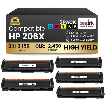Compatible HP 206X Toner Cartridge High Yield Combo 2BK/C/M/Y (5 Pack)
