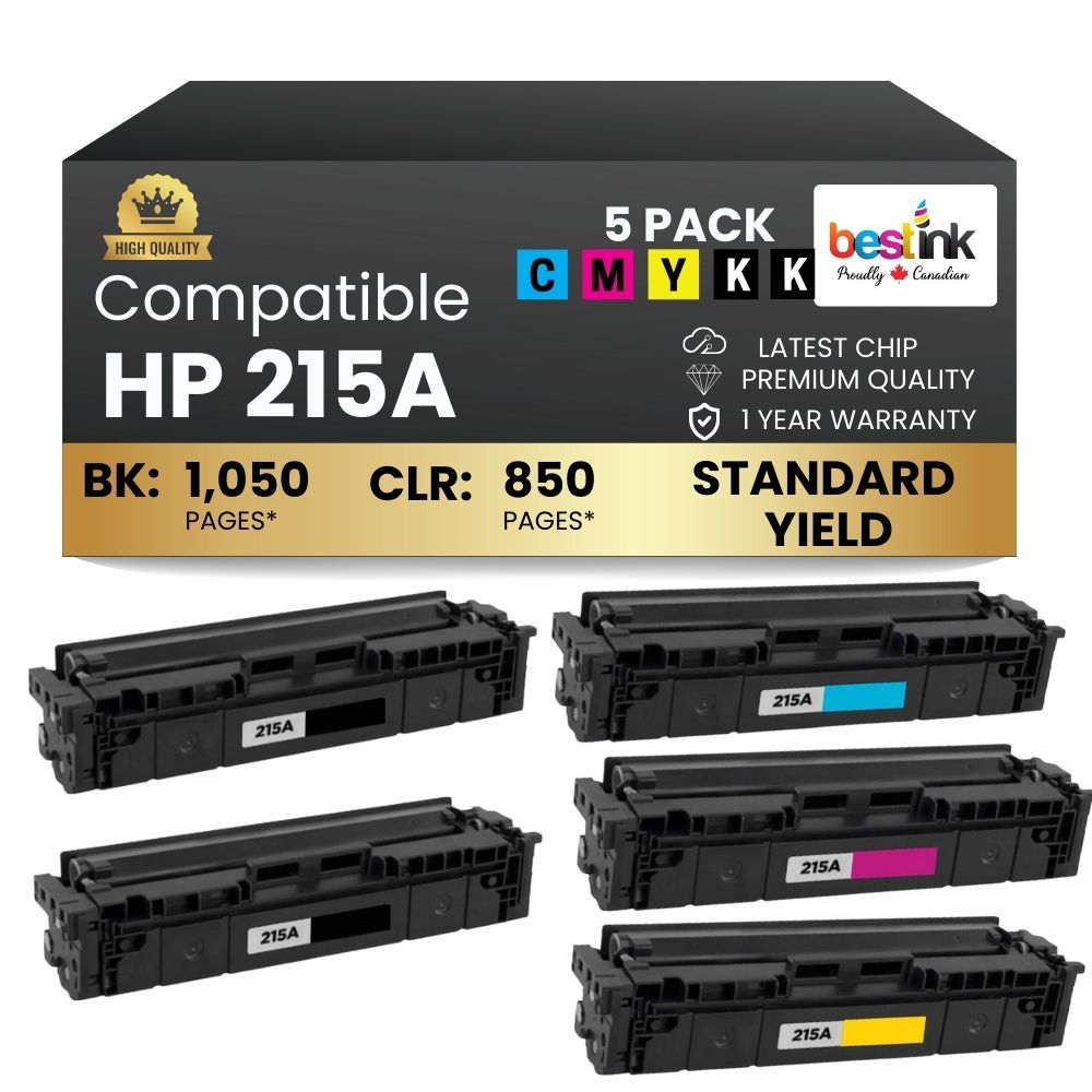 Compatible HP 215A Toner Cartridge Standard Yield BK/C/M/Y (5 Pack)- With Chip