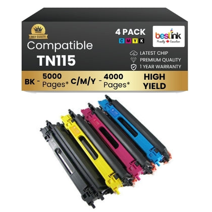 Compatible Brother TN115 Toner Cartridge High Yield BK/C/M/Y (4 Pack)