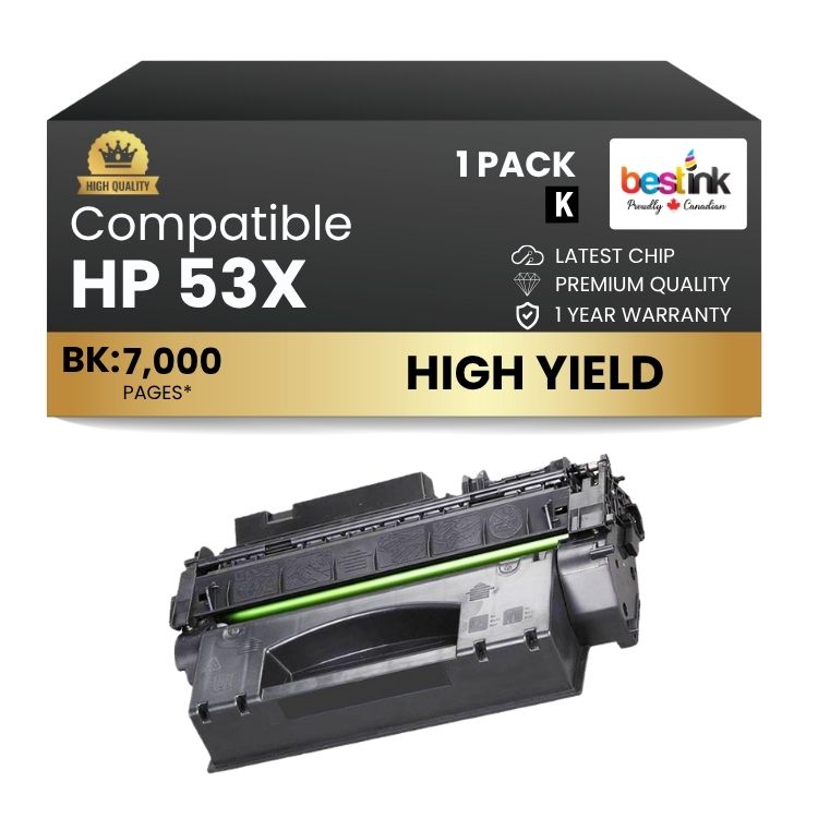 Cartouche de toner noir haute capacité compatible HP 53X Q7553X (1 paquet)