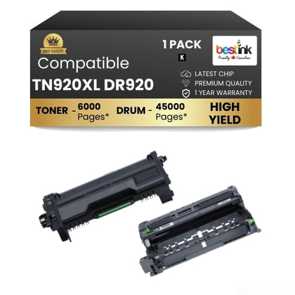Compatible Brother TN920XL DR920 Black Toner Cartridge & Drum Combo- High Yield ( 1 Pack )