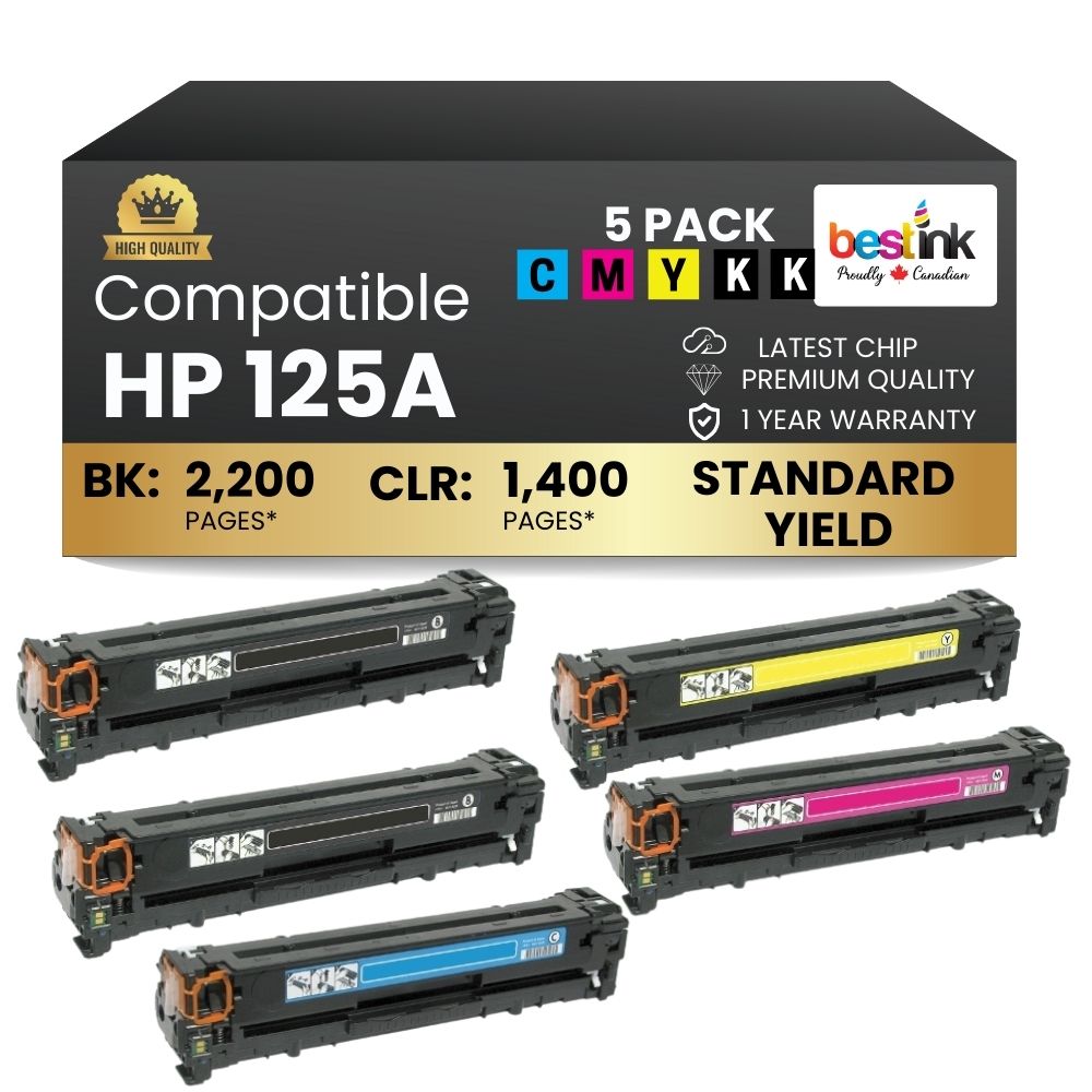 Cartouche de toner compatible HP 125A CB540A CB541A CB542A CB543A, 2 cartouches/cache/matrice/jaune (lot de 5)