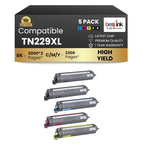 Brother TN229XL BK/C/M/Y Compatible Toner High Yield ( 5 Pack )